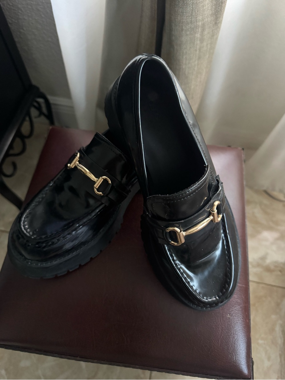 ASOS Black Leather Lug Sole Loafers with Gold Bit Detail
